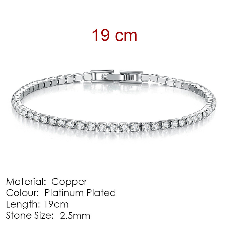 Cross-Border Hot 2.5mm Single Row Fully-Jeweled Crystal Women's Bracelet Inlaid 3A round Zircon Tennis Twin Bracelet Wholesale