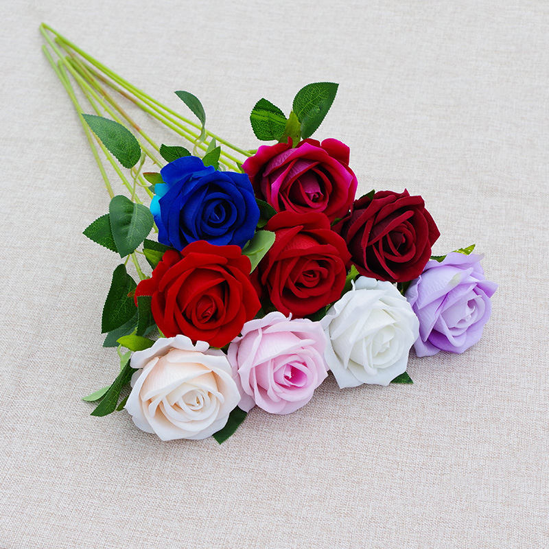 Artificial Single Pearl Flannel Rose Flower Wall Waterfall Artificial/Fake Flower Flower Arrangement Home Decoration Cross-Border