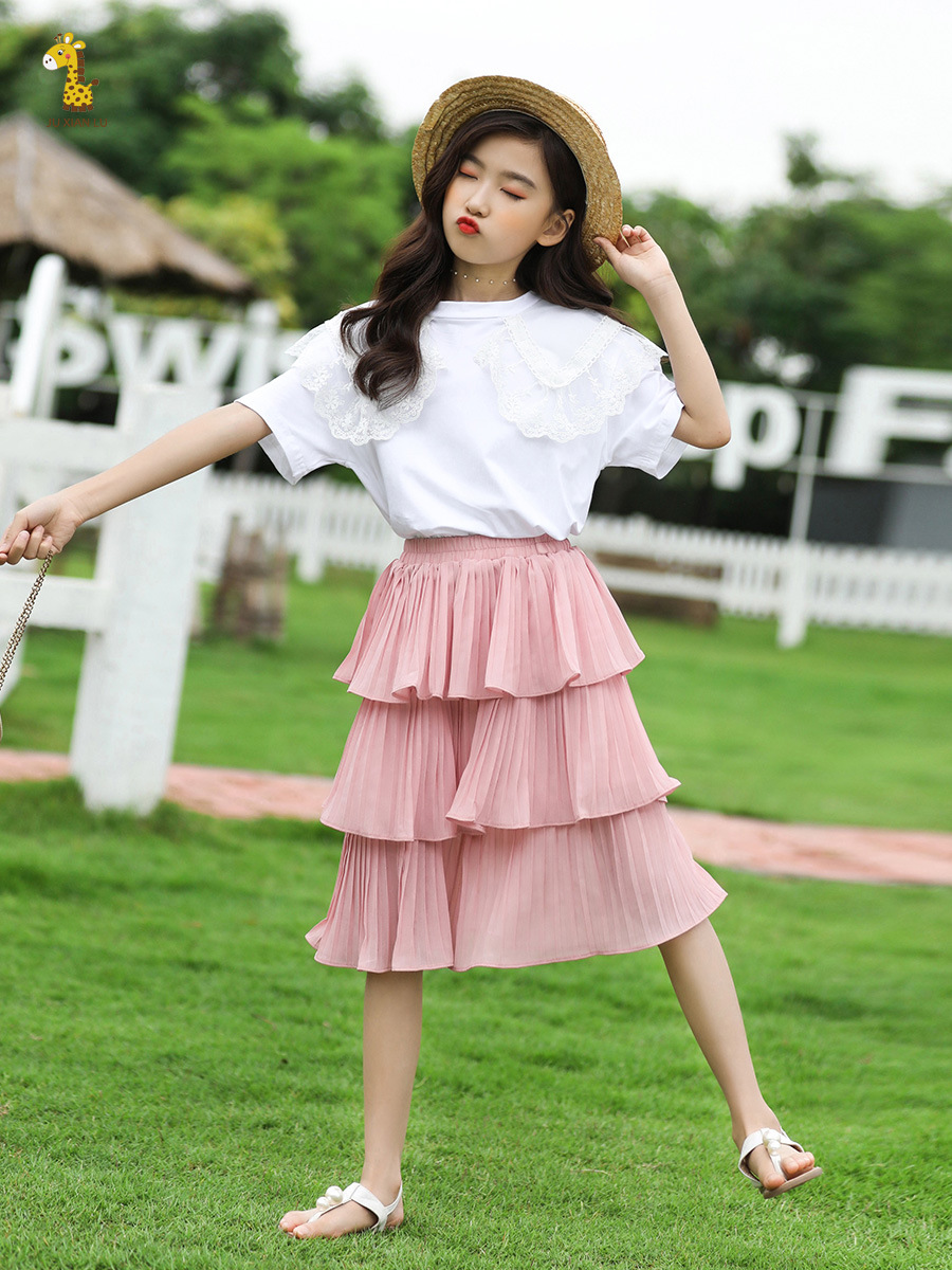 女童半身裙蛋糕裙春夏中长款雪纺女孩大童短裙洋气纱裙儿童百褶裙