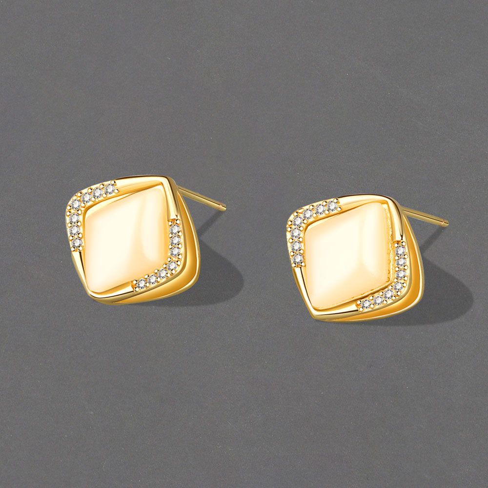 韩国东大门方形猫眼石耳钉女2022年夏季新款潮小众高级感精致耳饰