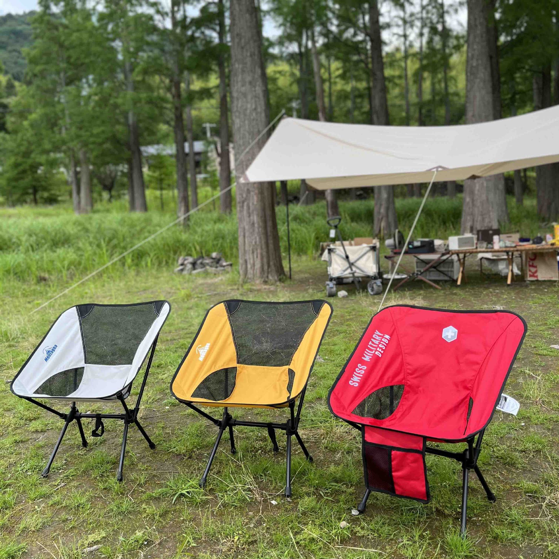 跨境户外露营折叠座椅野餐便携月亮椅野营钓鱼凳休闲沙滩椅子定制