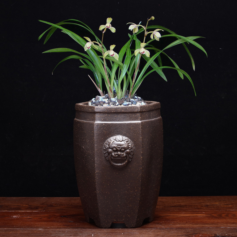 紫砂兰花盆精品家用简约陶瓷桌面花卉绿植地面盆景盆君子兰风