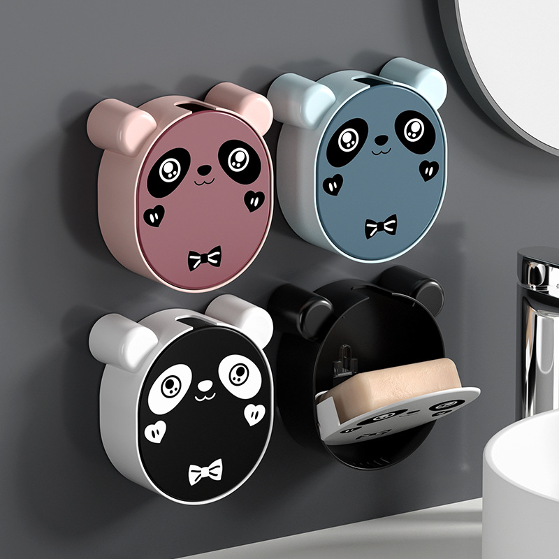 Cartoon Panda Soap Dish Shelf Bathroom Wall Storage Punch-Free Wall-Mounted Drain Soap Box Shelf