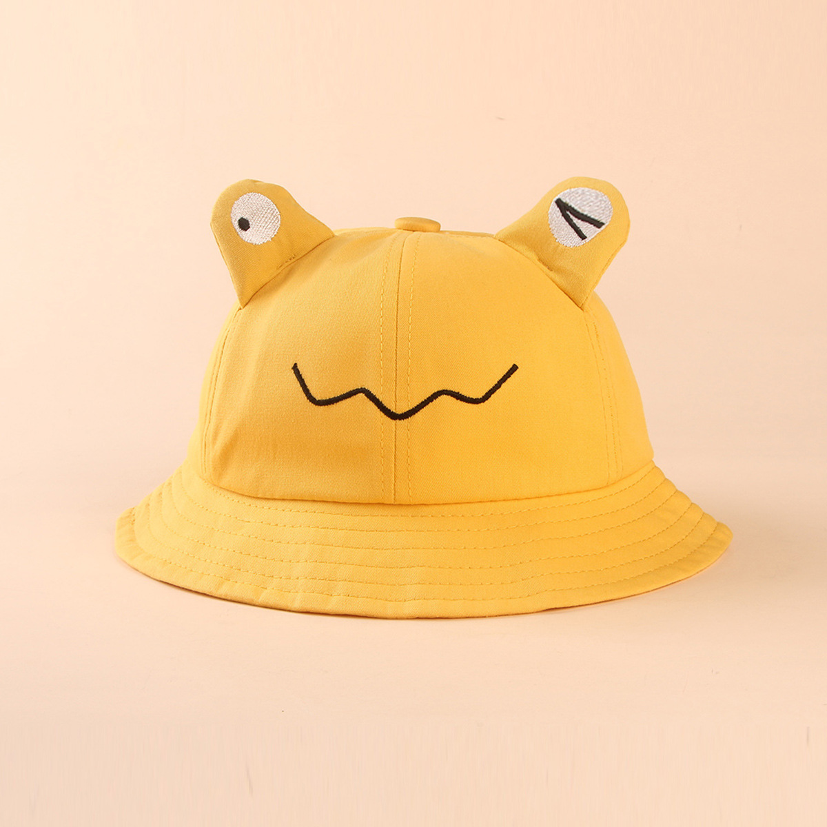 卡通绣花青蛙儿童盆帽 男女童春秋遮阳帽子宝宝渔夫帽