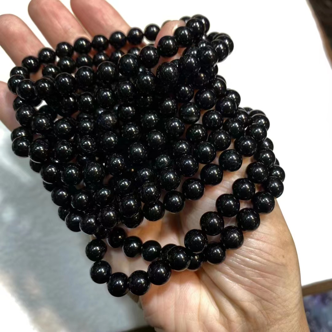 天然碧玺手链黑碧玺手串可diy搭配黑碧玺手串108佛珠配链直播批发