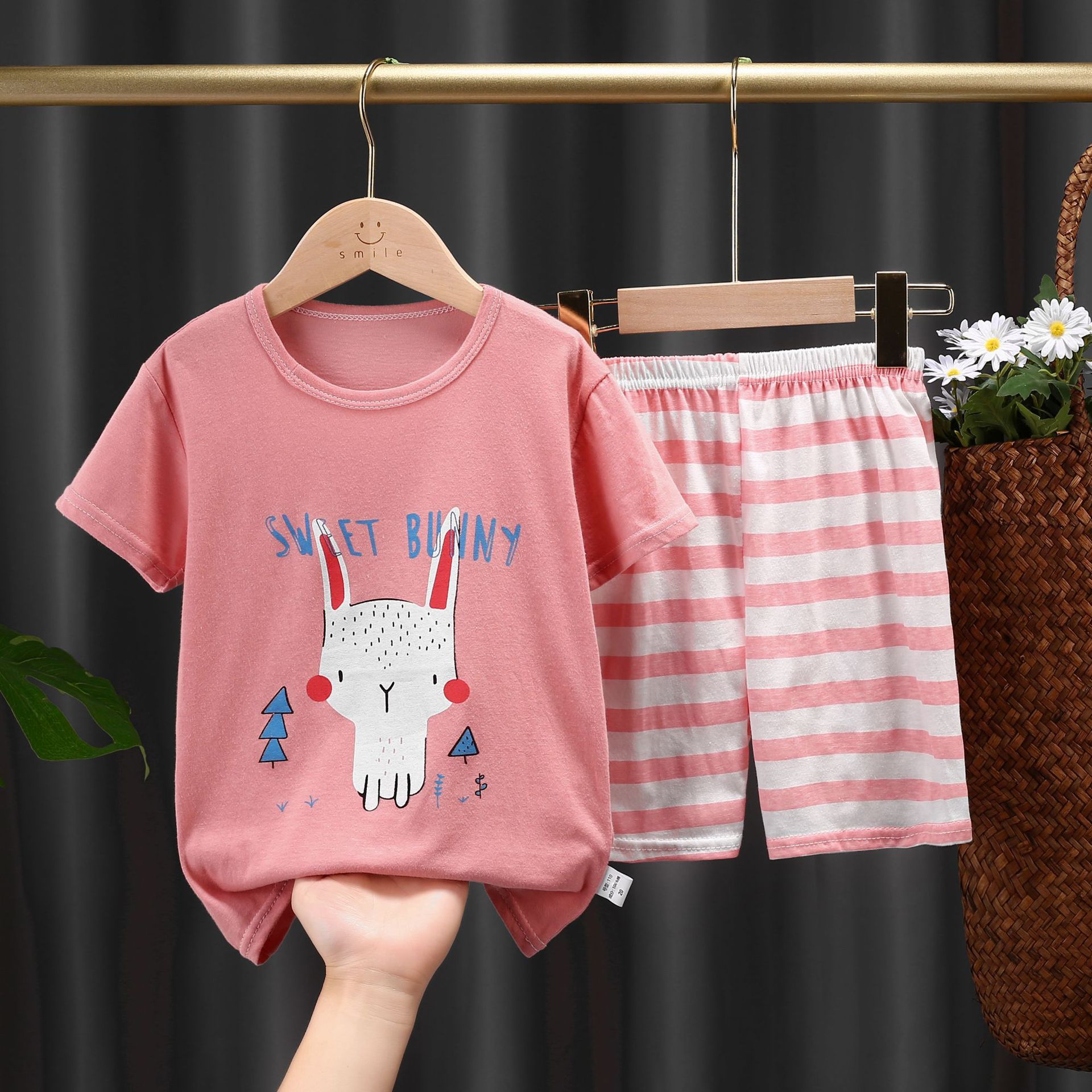 男女童短袖短裤套装2022夏季薄款宝宝儿童童装棉t恤五分裤两件套