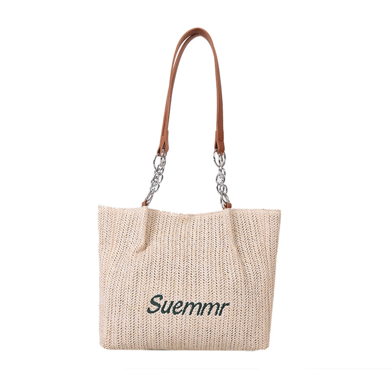 Blue Cool Straw Bag Women's Large Capacity 2022 New Shoulder Bag Summer Woven Texture Western Style Commuter Tote