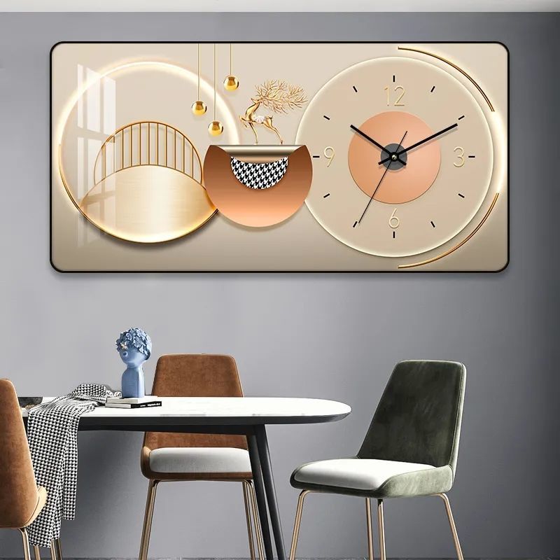 New Dining Room Clock Decorative Painting Living Room Clock Home Punch-Free Noiseless Hanging Clock Modern Light Luxury Clock Hanging Painting