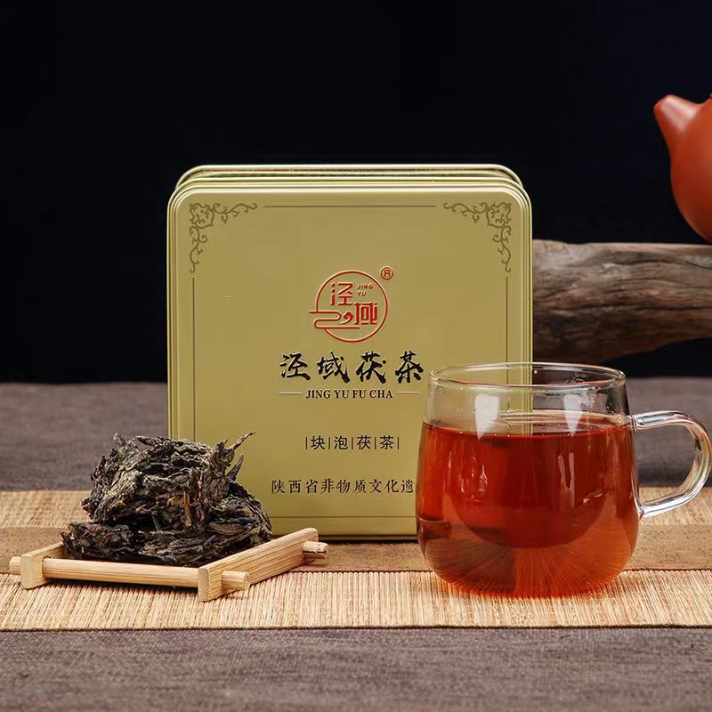 泾阳茯茶 黑茶 金花茯砖茶泾域伏茶浓香陕西特产西安茶叶免撬280g