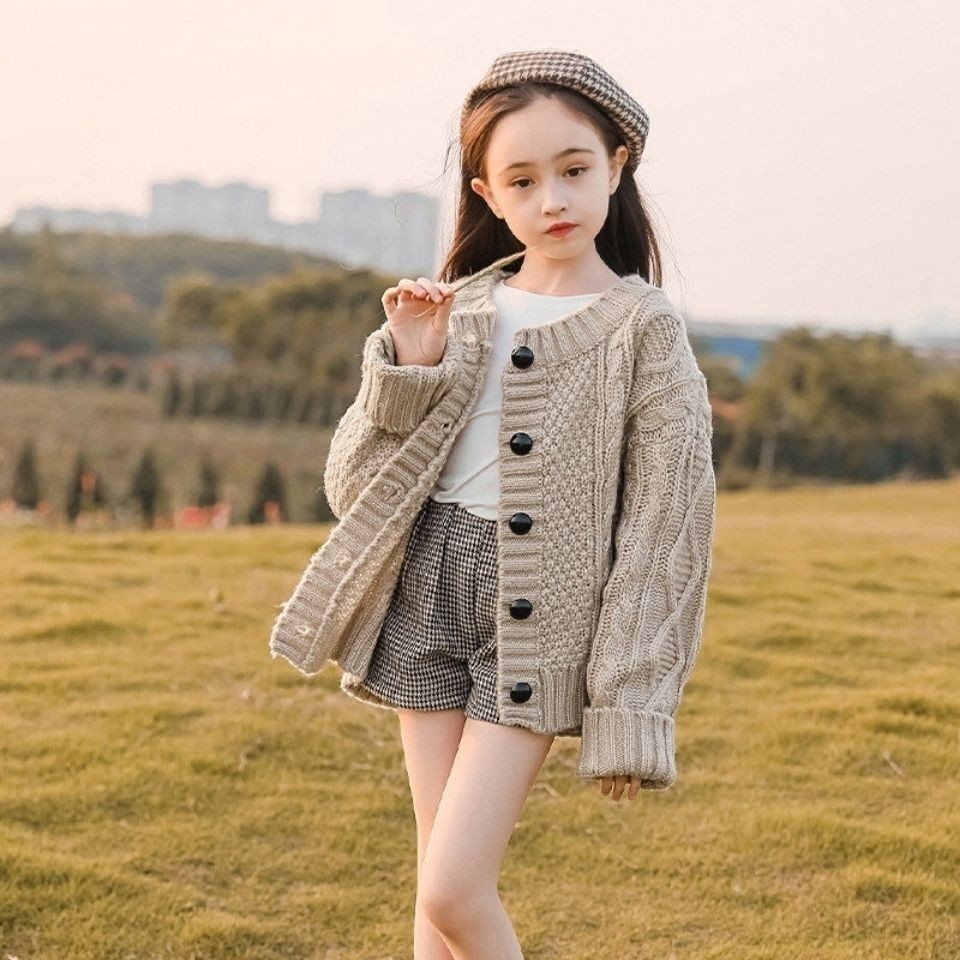 女童针织开衫2021新款春秋装洋气大童儿童装毛衣外套女孩款线衣潮