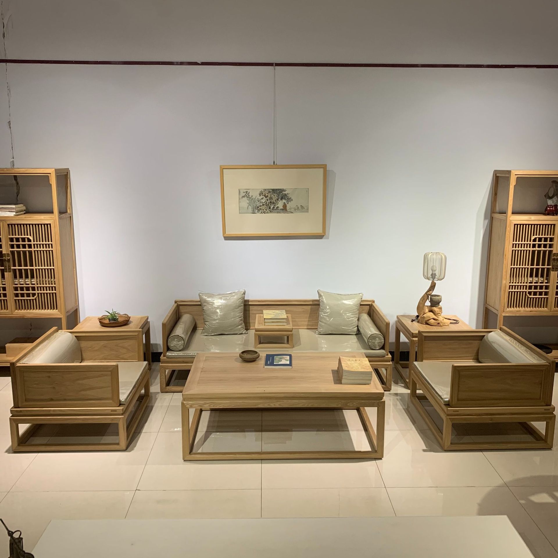 卡座茶楼民宿沙发茶几组合新中式家用榆木沙发会所休闲禅意沙发