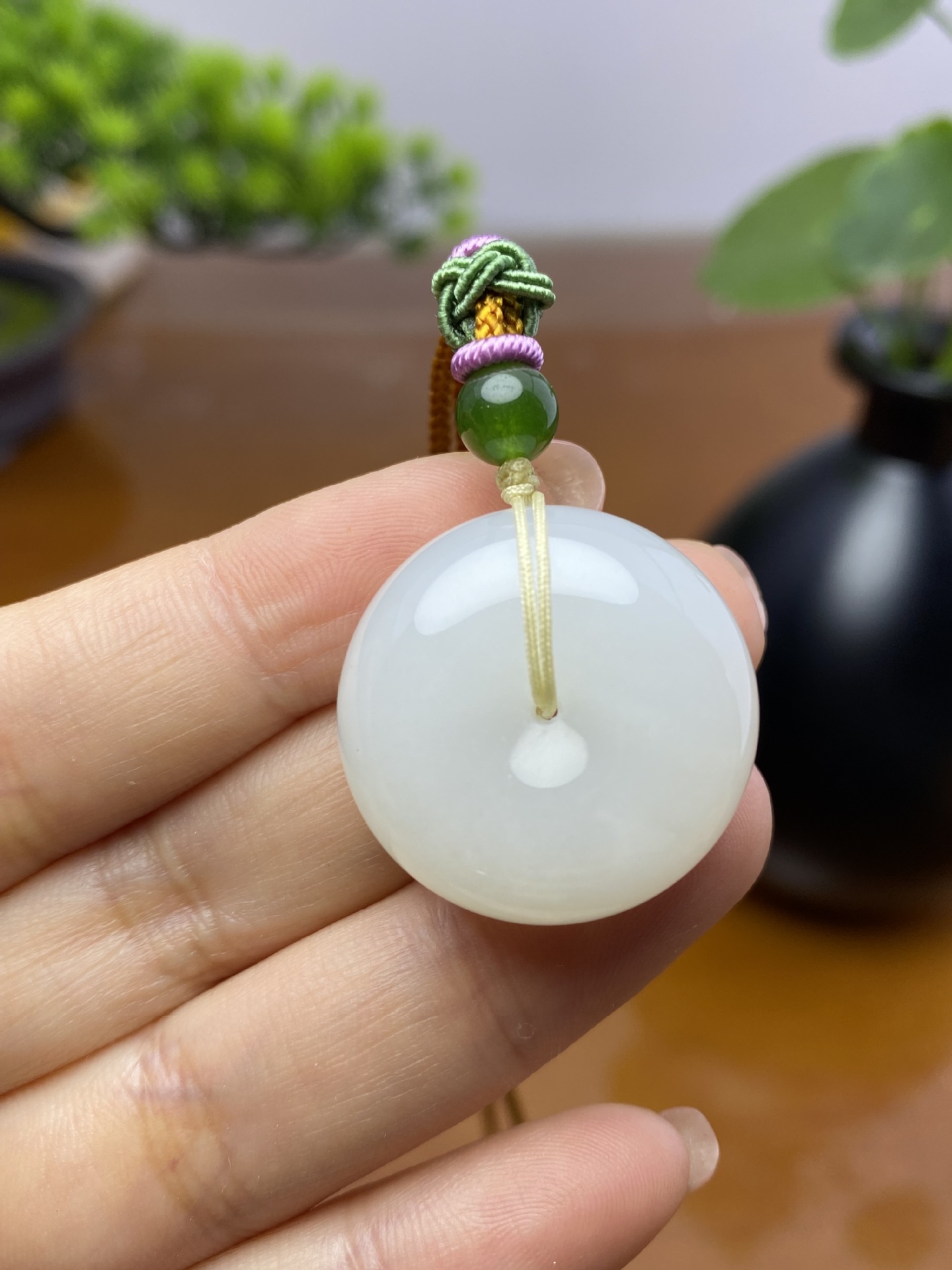 和田玉羊脂玉厚装面包扣吊坠男女款玉石平安扣挂件