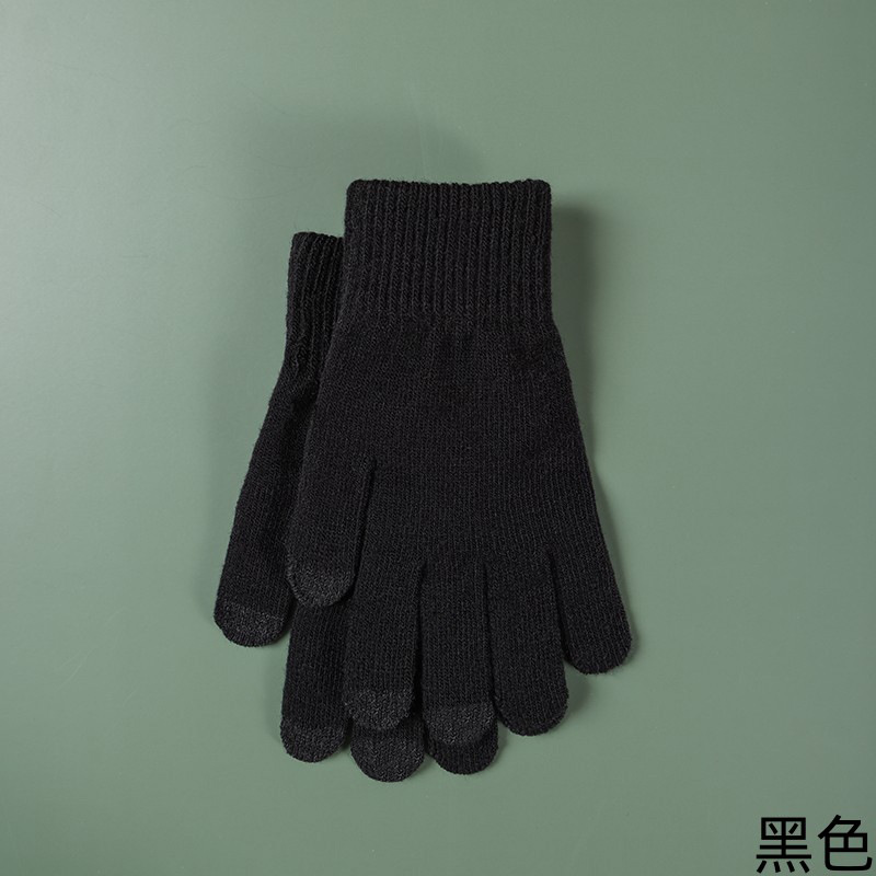 Gloves Men's and Women's Winter Knitting Wool Thickened Riding Touch Screen Cold-Proof Keep Warm Pure Color Finger Wholesale Stall Supply