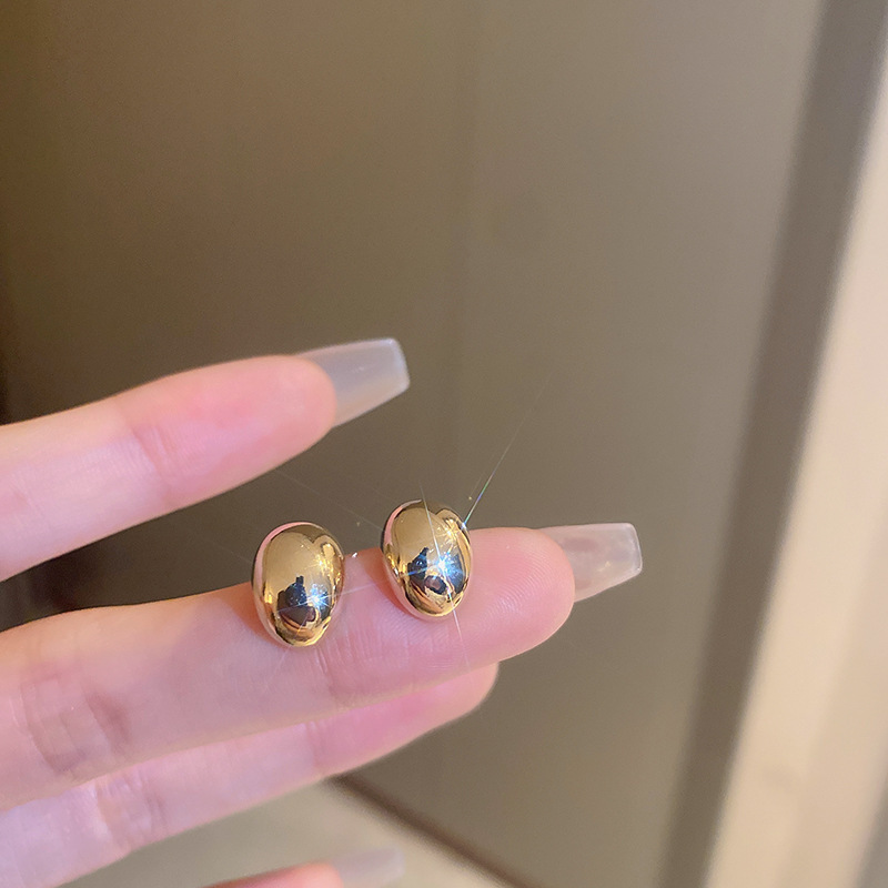 Real Gold Electroplated Silver Needle Bean Earrings Internet Celebrity Ins Metallic Earrings 2023 New Fashion All-Match Earrings for Women