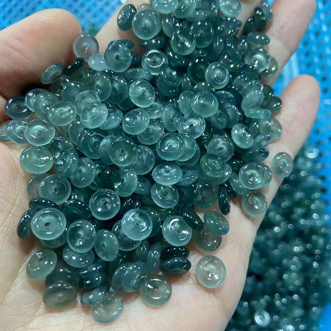 正品翡翠A货6.5MM冰种危料平安扣手工DIY 手串配件抖音直播批发