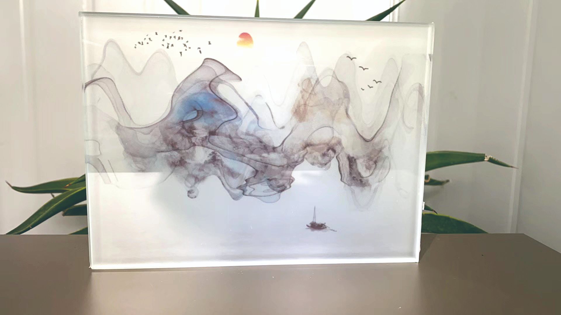 定制山水画屏风隔断背景墙玻璃可适用于酒店家装工装室外造型