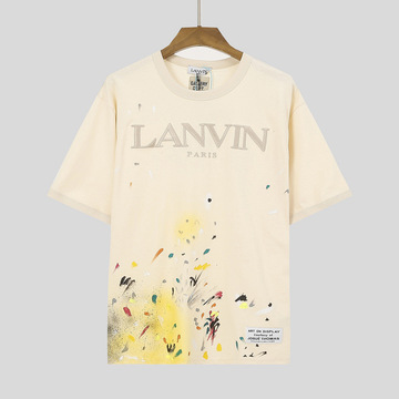 潮牌gallery dept联名浪凡lanvin 男女款米色泼墨短袖t桖一件代发
