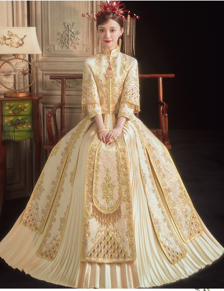 秀禾服香槟色2022新款中式嫁衣婚纱新娘结婚敬酒服龙凤褂出阁服女