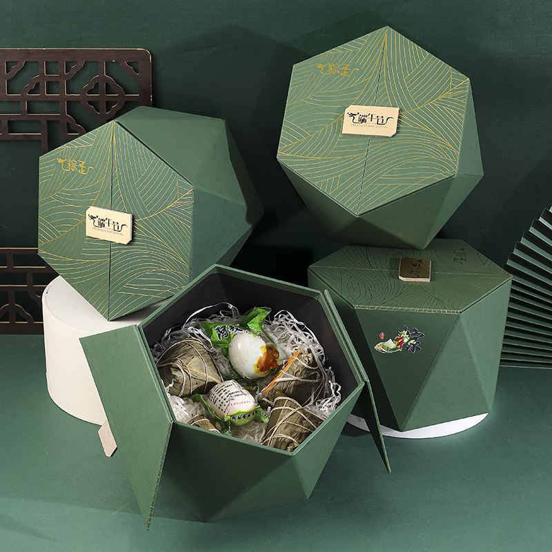 新款粽子礼盒端午节礼盒包装钻石六边形送礼双开粽子盒礼品盒礼盒