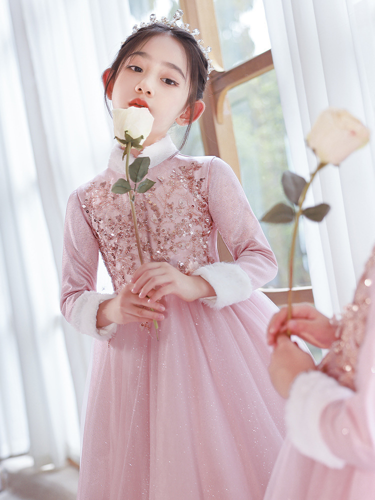 女童走秀礼服公主裙冬季加厚儿童主持人花童小女孩钢琴演奏演出服