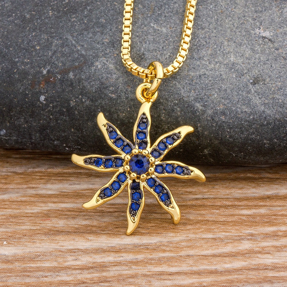 跨境八芒星项链女太阳花百搭高级感镀真金欧美时尚气质饰品批发