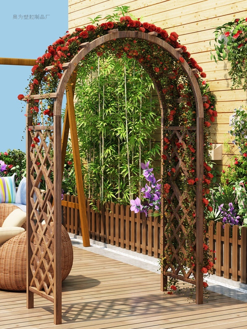 室外拱门花架爬藤架子庭院碳化防腐木花园栅栏门花墙架网格葡萄架