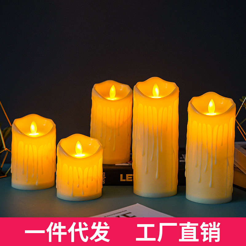 led电子蜡烛灯生日婚庆派对家居场地布置玫瑰花纹折射道具梦幻礼