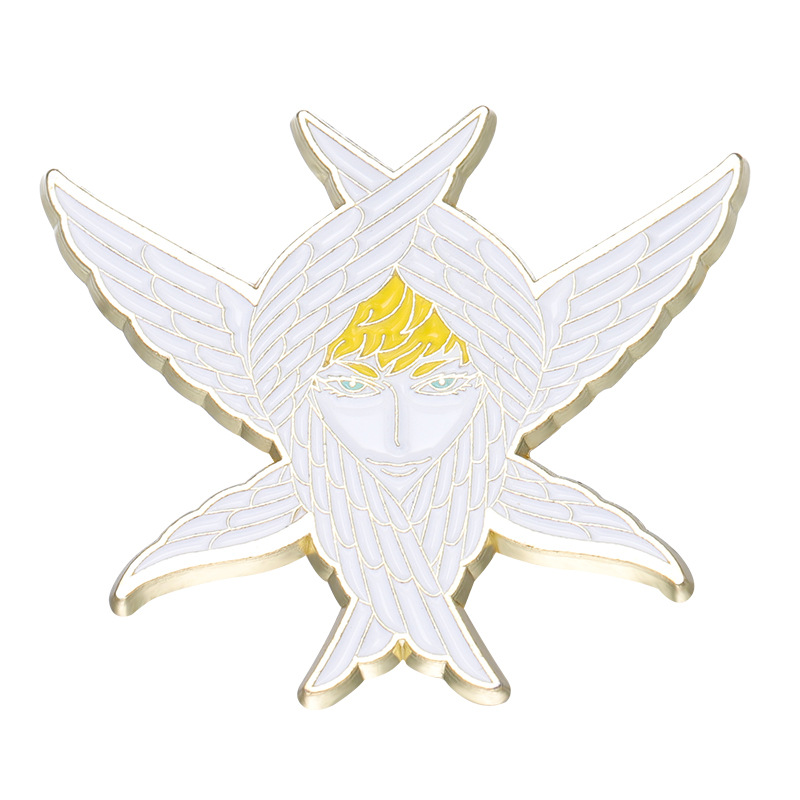Angels & Demons Creative Couple Brooch Golden M Badge Exaggerated Weird Five-Pointed Star Wings Golden M Badge Name Tag