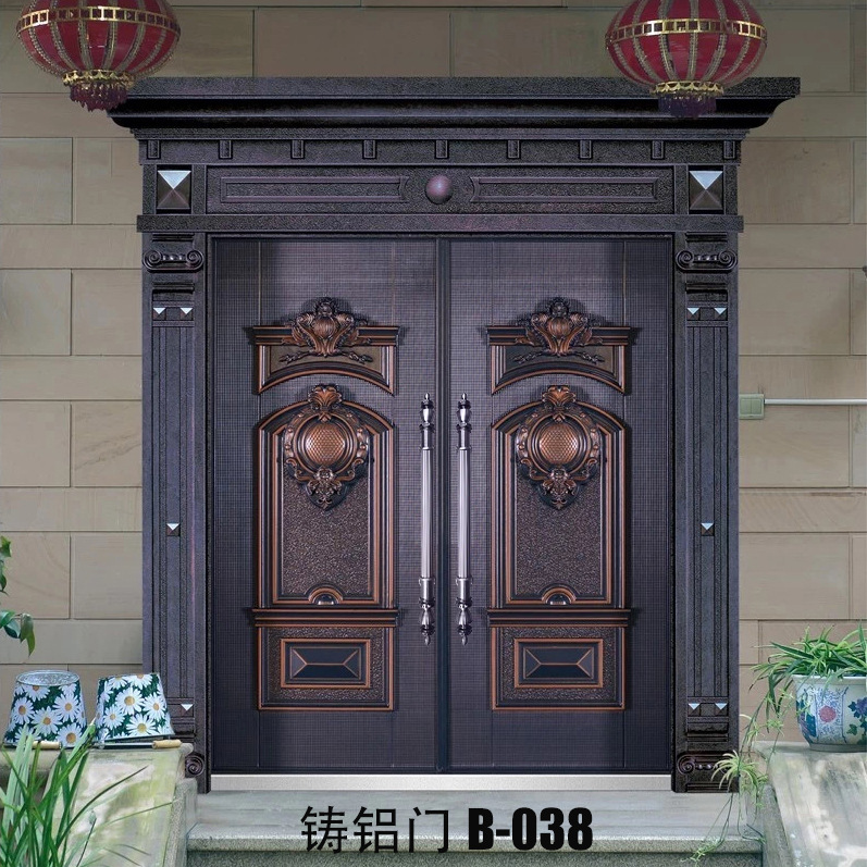 加工定 制精雕加厚防盗子母门 双开铝合金铸铝门别墅庭院入户大门