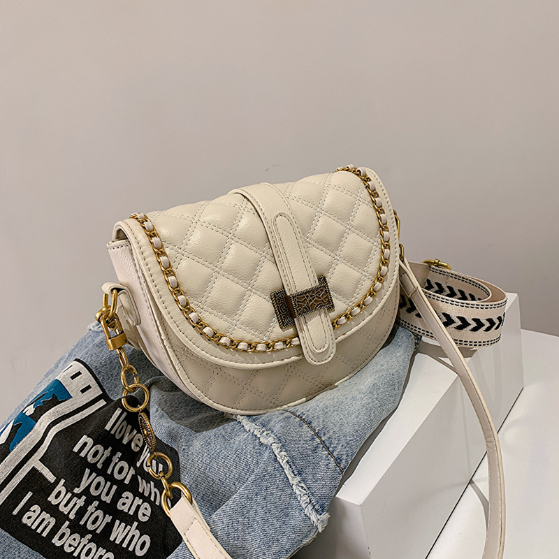 Simple Textured Western Style All-Matching Solid Color 2023 Spring and Summer New Trendy Fashion Special-Interest Rhombus Single Shoulder Crossbody Saddle Bag