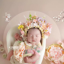 新生儿摄影道具衣服簪花主题满月照百日照百天照周岁照儿童服装
