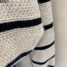 海马毛撞色条纹polo翻领套头针织衫女秋冬季设计感小众港味毛衣