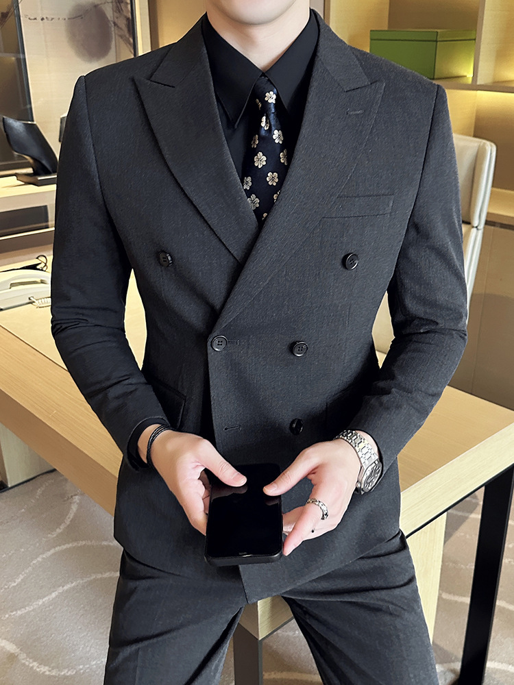 英伦风双排扣西装男套装商务休闲正装新郎结婚礼服三