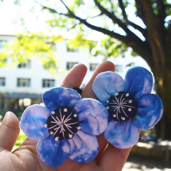 大理丽江民族风手工头花蓝白扎染布艺花文艺清新多色发绳发饰批发