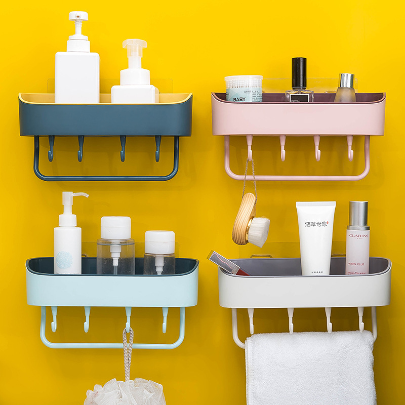Punch-Free Bathroom Wall-Mounted Storage Rack Kitchen Wall Plastic Double Storage Organizing Rack