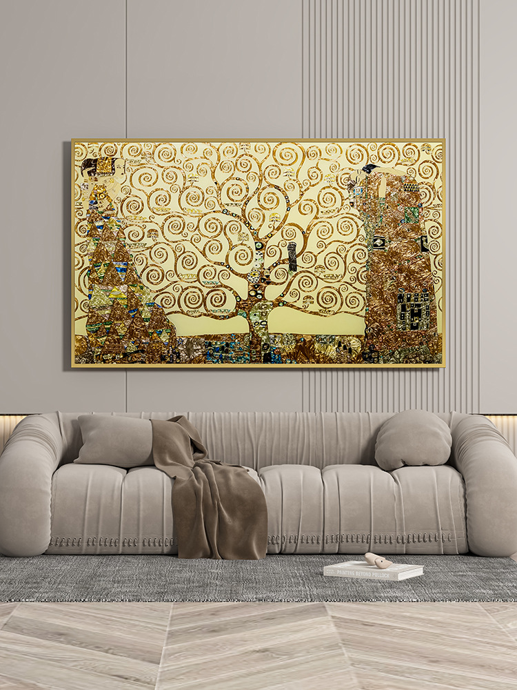 纯手工珐琅彩客厅背景墙装饰画轻奢现代玄关餐厅挂画生命之树壁画