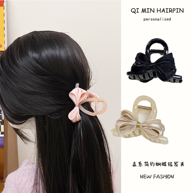 森系简约蝴蝶结发夹女后脑勺半扎抓夹仙美气质发抓高级感鲨鱼夹