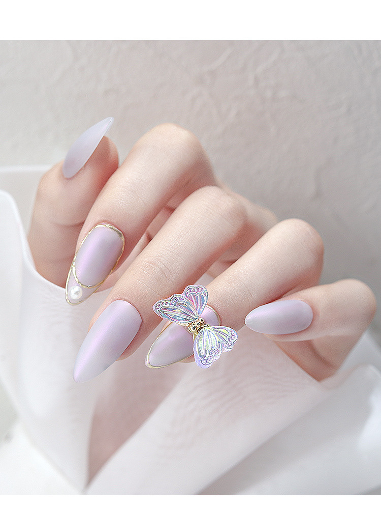 网红美甲灵动蝴蝶饰品幻彩极光亮片弹簧蝴蝶结仙气时尚指甲装饰钻