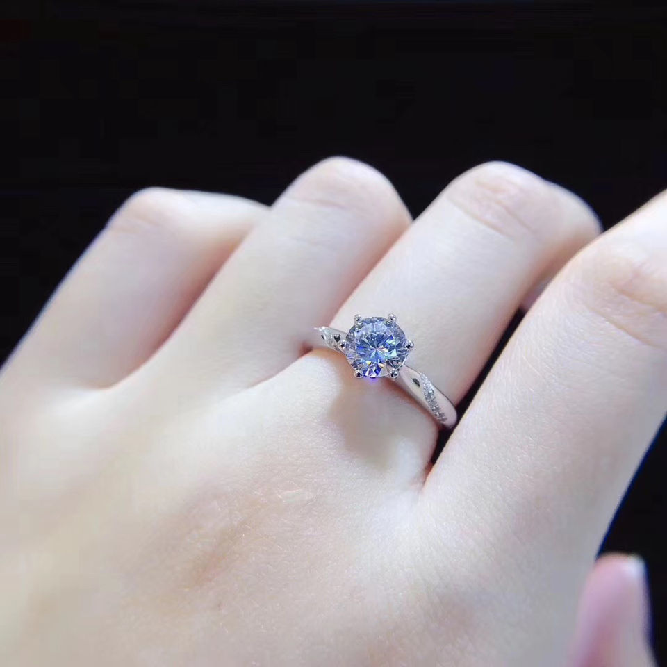 s925银莫桑钻2克拉情侣戒指男女活口钻戒指送女友情人节生日礼物