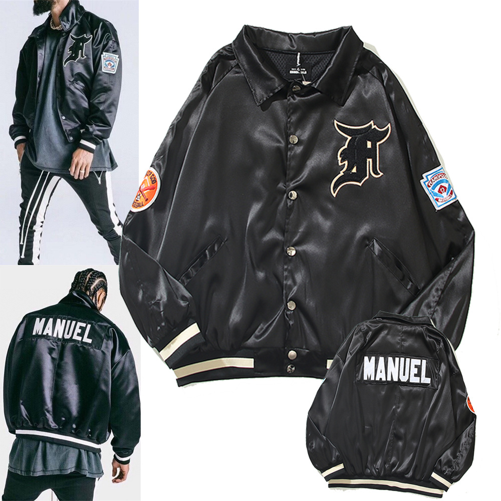 2021秋冬新款 比伯fog黑色运动休闲型宽松刺绣夹克欧美棒球服外套