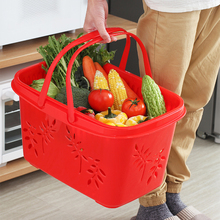 46P2超市购物篮购物筐手提塑料镂空菜篮子家用大号零食收纳篮带盖