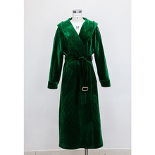 衣阁里拉年冬季新品绿色长款保暖棉衣口袋带帽腰带大衣91317