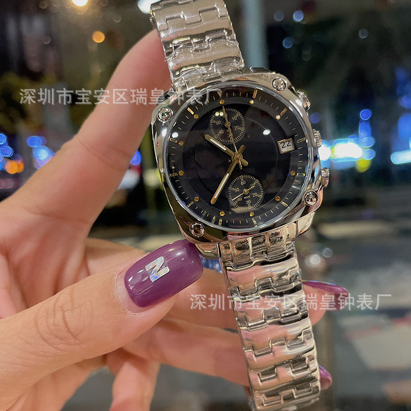 欧尚韩国潮牌tt方形五针多功能大表盘手表男女时尚大气百搭钢带表