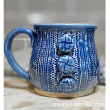 外贸陶瓷马克杯 蓝色创意编织造型毛衣杯 咖啡牛奶杯礼品水杯定制