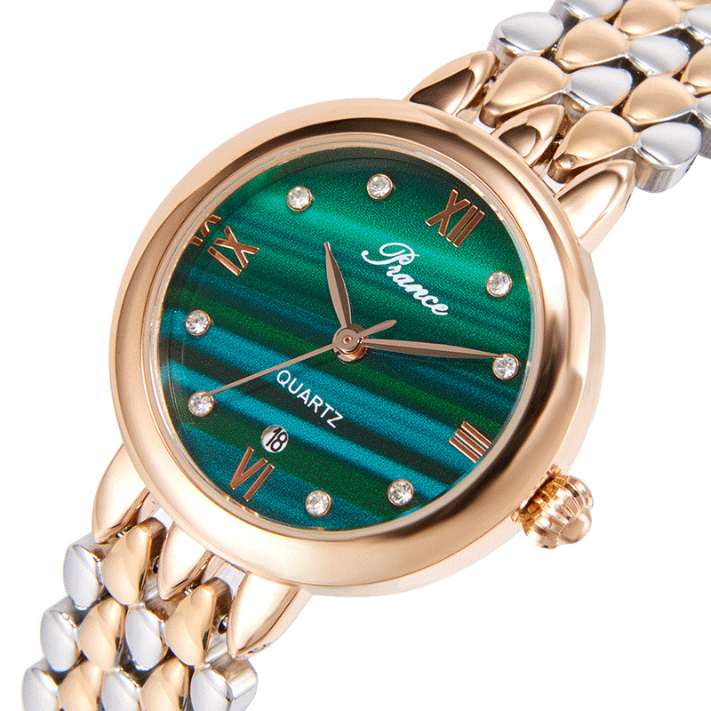 prance腾跃新款手表女士小绿表小巧表盘 ins简约气质防水日历女表