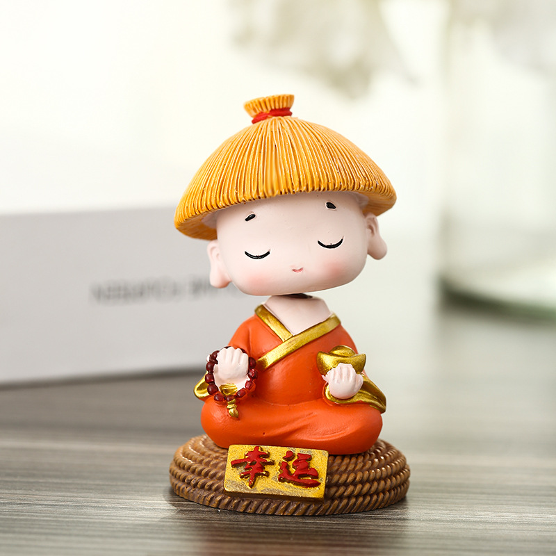 行走江湖小和尚汽车摆件水培园艺小摆件盆景装饰工艺品草帽和尚