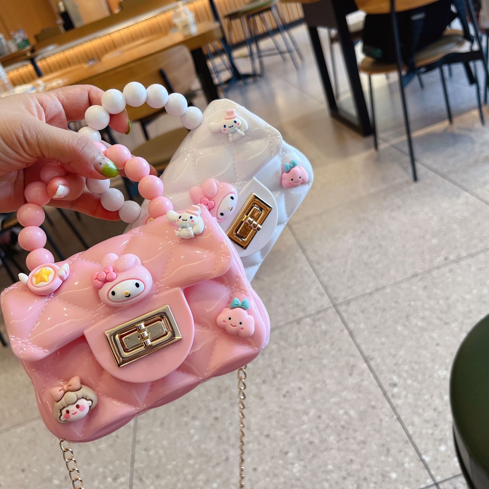 Children's Cute Cartoon Gel Bag Girls' Silicone Coin Purse Messenger Bag Little Girl Mini Pearl Hand Small Bag