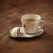日本进口美浓烧粉引春樱系列咖啡套杯一杯一碟樱花茶杯家用水杯子