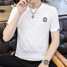 冰丝短袖t恤男士夏季韩版潮流圆领休闲体恤针织烫钻高端修身上衣