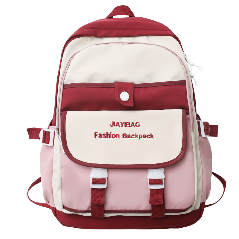 New Japanese Ins Fashion Backpack Female Partysu Backpack Simple Color Matching Student Schoolbag